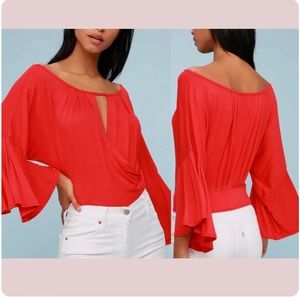*HOST PICK* NWOT Free People [ S ] Last Time In Red Bell Sleeve Crop